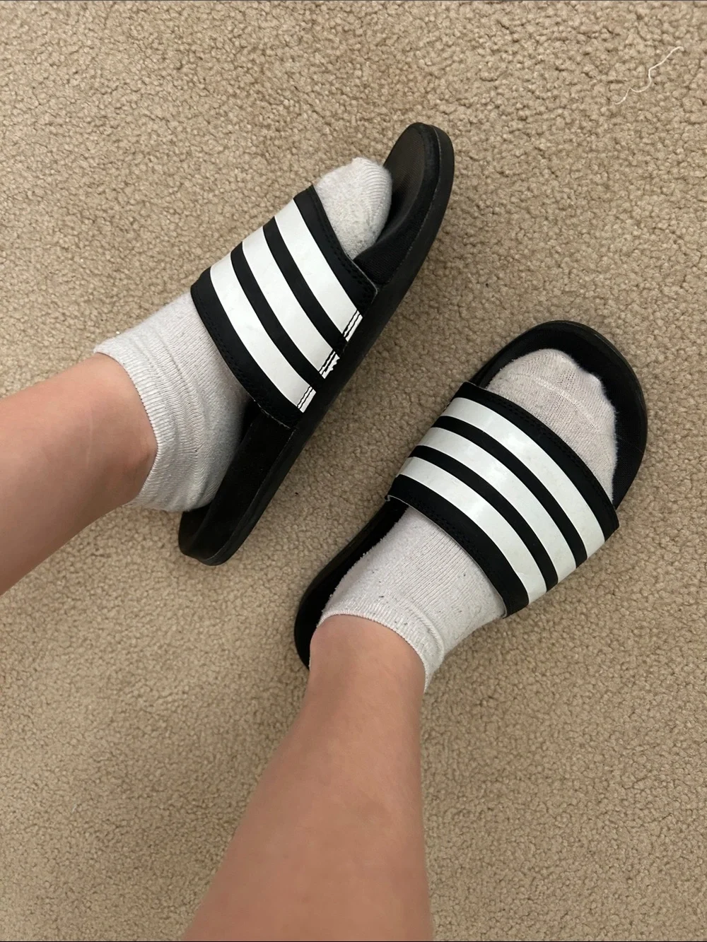 adidas Black Slide Sandals with White Stripes